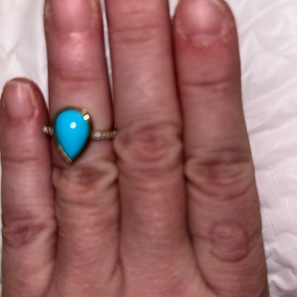 Hold Sleeping Beauty Turquoise & Diamond (natural) 10k Yellow Gold Ring - Picture 6 of 9